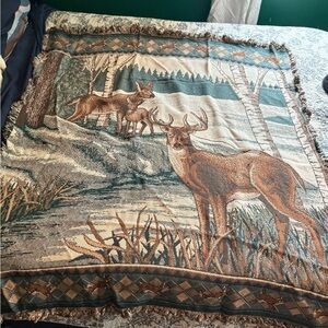 Vintage Deer Tapestry Throw Blanket